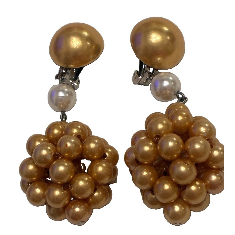 Vintage Faux Pearl and bead Dangle Chandelier Clip-On Earrings 1950's